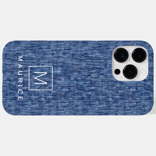 Blauw denim monogram initiaal aangepaste naam Case-Mate iPhone case (Achterkant (horizontaal))