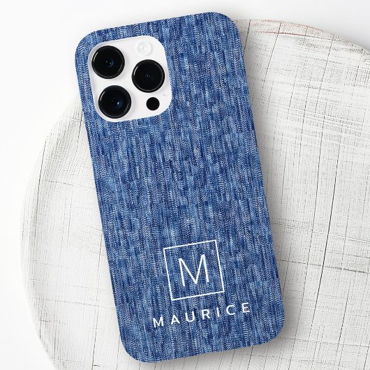 Blauw denim monogram initiaal aangepaste naam Case-Mate iPhone case