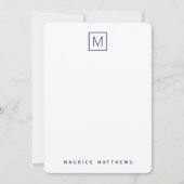 Blauw denim monogram initiaal naam plat notitiekaartje (Voorkant)