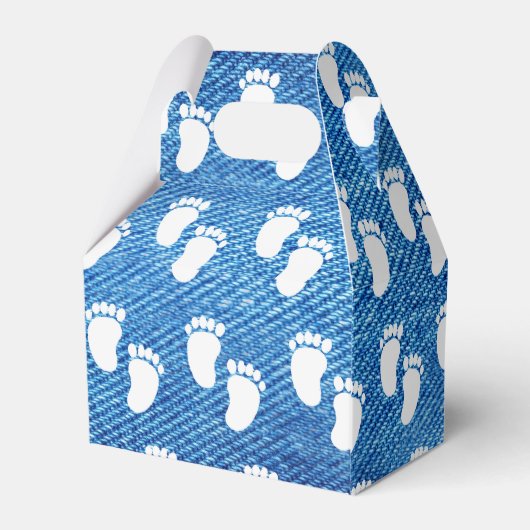 Blauw denim print Baby shower voetafdrukpatroon Bedankdoosjes (Achterkant)