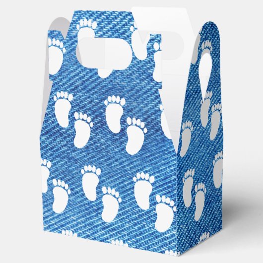 Blauw denim print Baby shower voetafdrukpatroon Bedankdoosjes (Geopend)