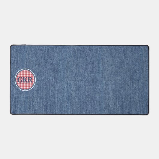Blauw Denim Print Monogram Rood & Wit Check Bureaumat (Voorkant)