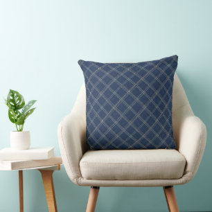 Blauw denim ruitpatroon kussen
