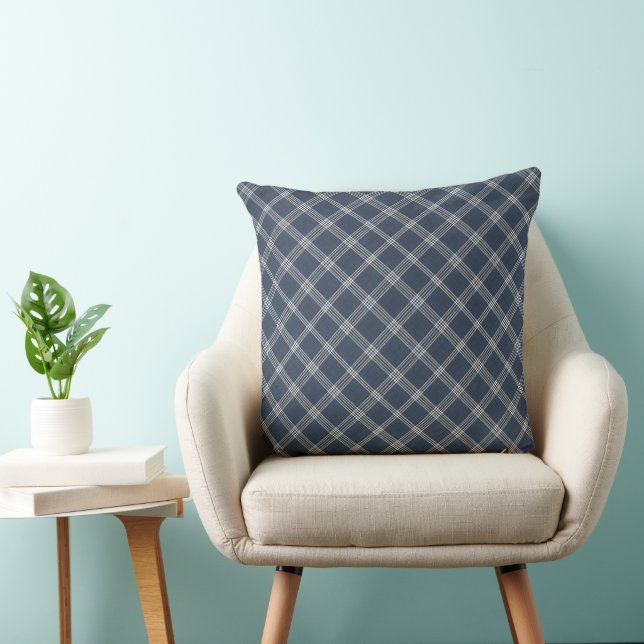 Blauw denim ruitpatroon kussen (Stoel)
