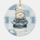 Blauw Denim Sneeuwman Kerstmis Keramisch Ornament (Voorkant)
