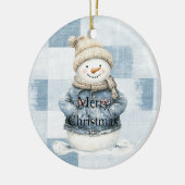 Blauw Denim Sneeuwman Kerstmis Keramisch Ornament (Links)