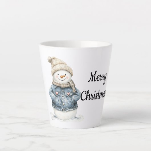 Blauw Denim Sneeuwman Kerstmis Latte Mok (Voorkant)
