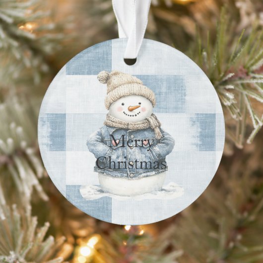 Blauw Denim Sneeuwman Kerstmis Ornament (Boom)