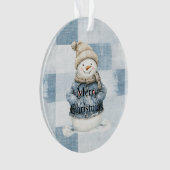 Blauw Denim Sneeuwman Kerstmis Ornament (voorkant)