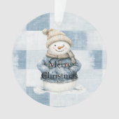 Blauw Denim Sneeuwman Kerstmis Ornament (voorkant)