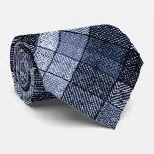 Blauw, denim, tartan, geruit . stropdas (Opgerold)