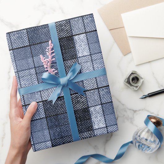 Blauw, denim, tartan, gif. cadeaupapier (Geschenken)