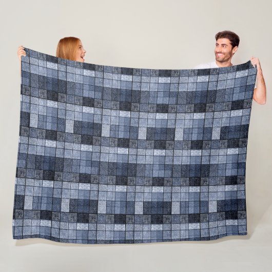 Blauw, denim, tartan, gif. fleece deken (In situ)