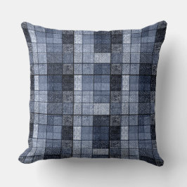 Blauw, denim, tartan, gif. kussen