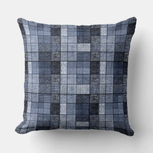 Blauw, denim, tartan, gif. kussen