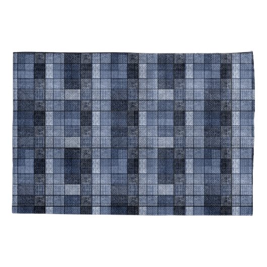 Blauw, denim, tartan, gif. kussensloop (Achterkant)