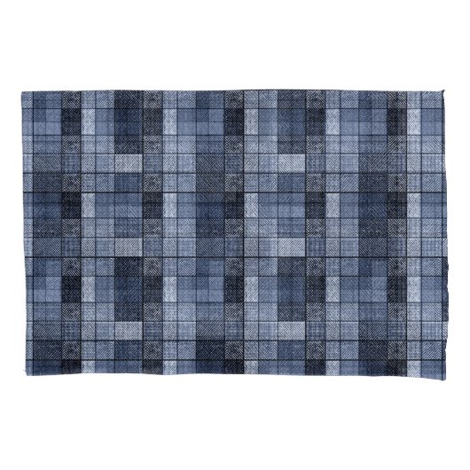 Blauw, denim, tartan, gif. kussensloop (Voorkant)