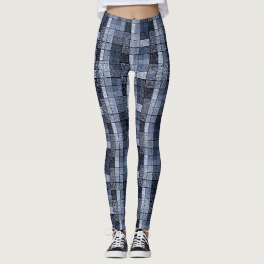 Blauw, denim, tartan, gif. leggings (Voorkant)