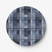 Blauw, denim, tartan, gif. papieren bordje (Voorkant)