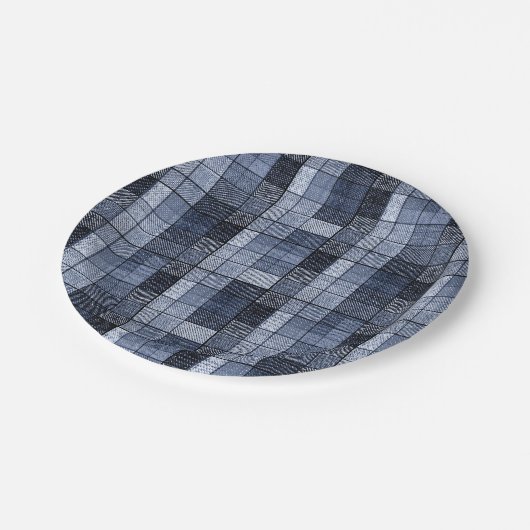 Blauw, denim, tartan, gif. papieren bordje (Gekanteld)