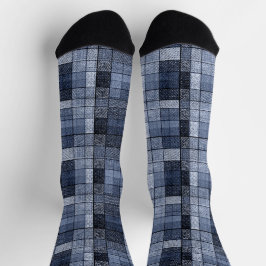 Blauw, denim, tartan, gif. sokken
