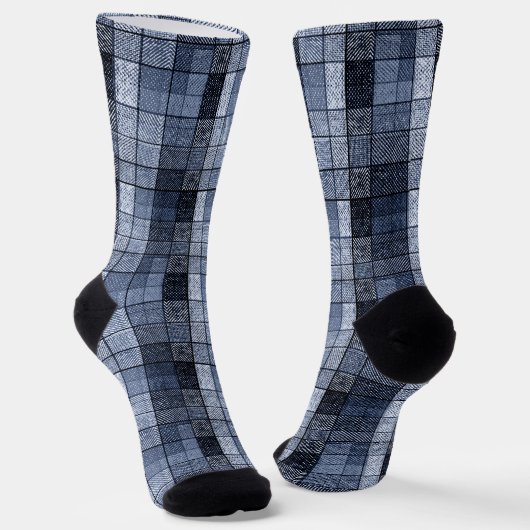 Blauw, denim, tartan, gif. sokken (Gebogen)