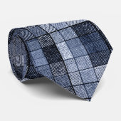 Blauw, denim, tartan, gif. stropdas (Opgerold)