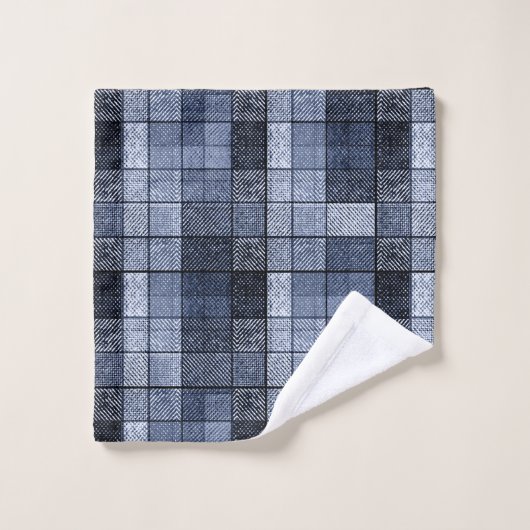 Blauw, denim, tartan, gif. washandje (Wasdoekje)