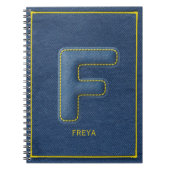 Blauw denim textuur monogram initiaal F naam Notitieboek (Voorkant)