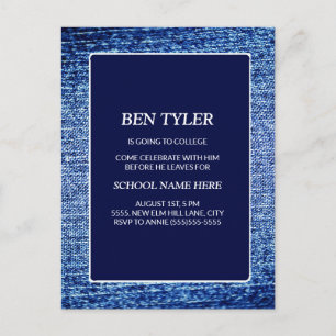 Blauw denim-uitziende 'Gaat weg naar de universite Uitnodiging Briefkaart