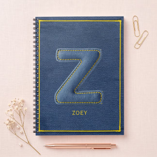Blauw denim vals genaaid patch letter Z monogram Notitieboek