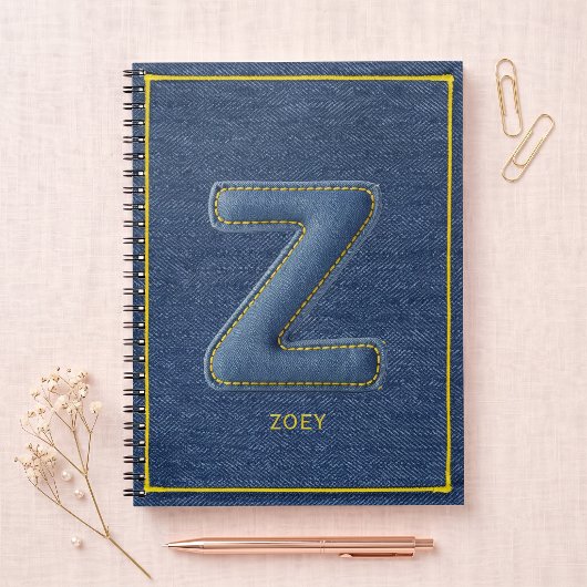 Blauw denim vals genaaid patch letter Z monogram Notitieboek