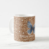 Blauw Denim Vlinder Landelijk Goud Glitters Koffiemok (Voorkant links)