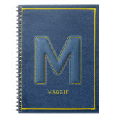 Blauw Denim Y2K Gele Steek Monogram Letter M Notitieboek (Voorkant)
