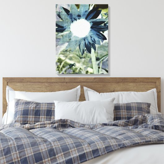 Blauw Denim Zonnebloem Canvas (Insitu (Slaapkamer))