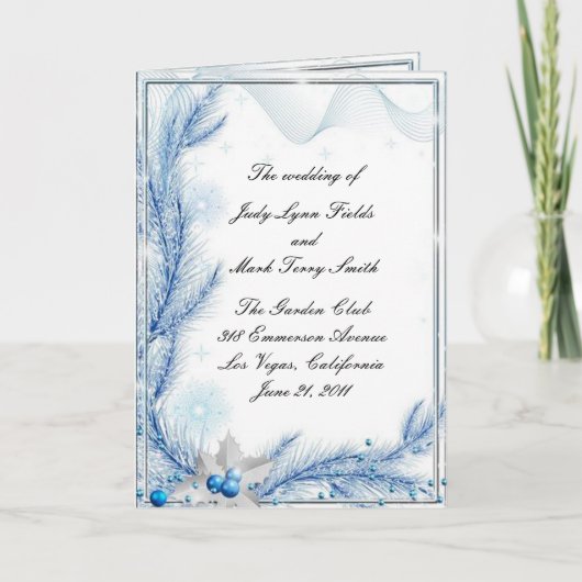 Blauw dennenhout winter kerst bruiloft programma k (Voorkant)