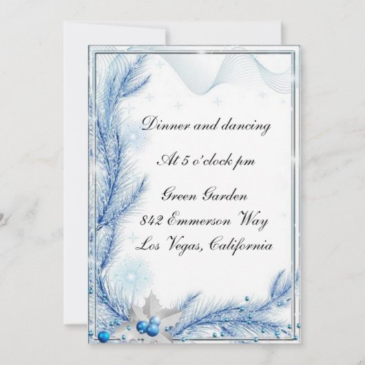 Blauw dennenhout winter kerst bruiloft receptiekaa kaart (Voorkant)