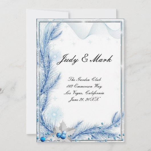 Blauw dennenhout winter Kerstmis bruiloft menu kaa Kaart (Voorkant)