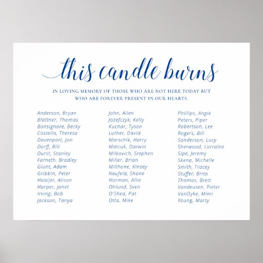 Blauw Deze Kaars Brand Klasse Reünie Herdenking Poster (Voorkant)