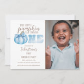 Blauw deze kleine pompofoto 1e verjaardag kaart (Voorkant)