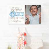 Blauw deze kleine pompofoto 1e verjaardag spandoek (Insitu)