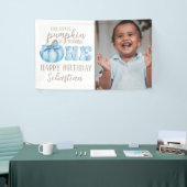 Blauw deze kleine pompofoto 1e verjaardag spandoek (Beurs)