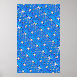 blauw diadonal geometric grid poster