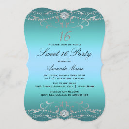 Blauw Diamant Damast Sweet 16 Uitnodiging