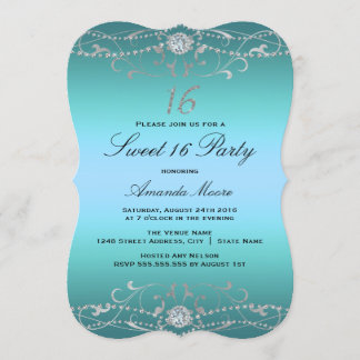 Blauw Diamant Damast Sweet 16 Uitnodiging