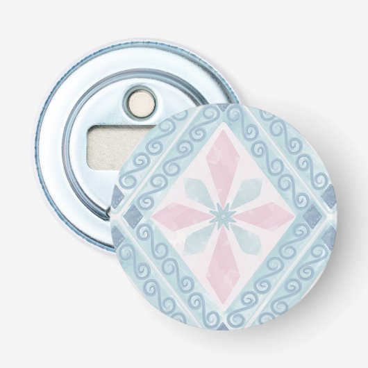 Blauw Diamant Geometrisch Patroon Button Flesopener (Voorkant)