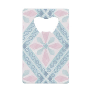 Blauw Diamant Geometrisch Patroon Creditkaart Flessenopener