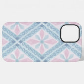 Blauw Diamant Geometrisch Patroon iPhone Hoesje (Achterkant horizontaal)