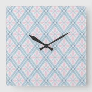 Blauw Diamant Geometrisch Patroon Vierkante Klok