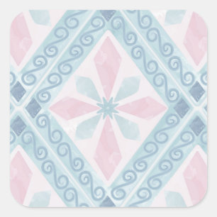 Blauw Diamant Geometrisch Patroon Vierkante Sticker